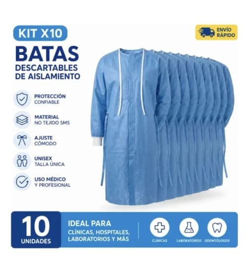 Pack X10 Bata Mandiles Descartable Azul No Estériles